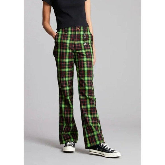 Teddy Fresh Pants - Teddy Fresh Plaid Trouser Pants Green Straight Leg Streetwear y2k Goth Size 28